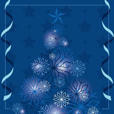 Snowflakes and stars on festive blue background