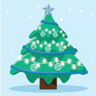 Christmas tree with blue star and snow