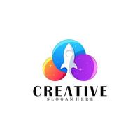 Abstract cloud with rocket logo design vector