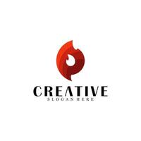 Abstract letter p with fire logo design vector