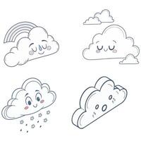 Simple cloudy shapes. Cartoon white puffy, fluffy vector