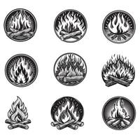 Fire illustration in flat style, set of fire icons. Fire symbol set. vector