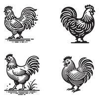 Hens and chickens icons on a white background. Symbol of farm animals and poultry. vector