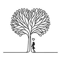 single one line tree black silhouette on white background vector