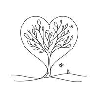 single one line tree silhouette on white background vector
