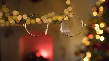 POV Glasses Of Santa Claus Point Of View In Front Of Christmas Tree video