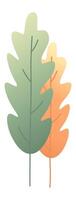 Minimalist illustration of two oak leaves, one green and one orange, symbolizing the transition from summer to autumn, with a clean white background vector