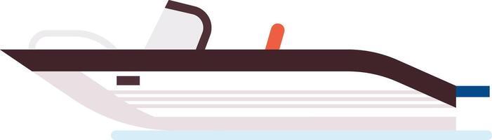 Minimalist illustration of a speedboat sailing on water, featuring a windshield, red buoy, and dark hull, ideal for representing concepts of leisure, travel, and marine transport vector