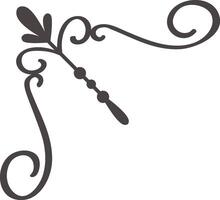 This elegant flourish corner design features intricate swirls, decorative elements, and leaf like motifs, adding a touch of sophistication and vintage charm to any project vector