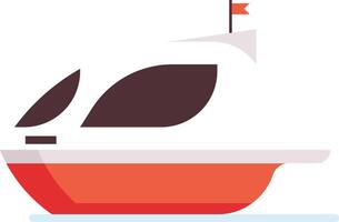 Minimalist illustration featuring a red motorboat gliding across light blue waters, adorned with brown sails and a vibrant red flag fluttering above vector