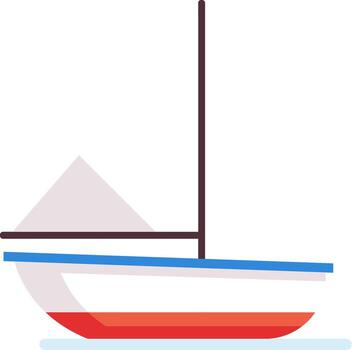 Small sailing boat with a triangular sail and colorful hull floating on water, simple and minimalist illustration representing leisure and maritime activities vector