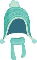 Knitted winter hat with ear flaps and pom poms, paired with a matching scarf, provides a cozy and stylish way to stay warm during cold weather vector