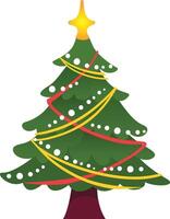 Christmas tree decorated with colorful ribbons, white snowflakes, and a bright yellow star, creating a festive atmosphere for winter celebrations vector