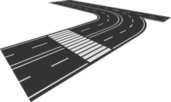 Curving asphalt road featuring a clearly marked crosswalk leading into a sharp turn, representing journeys, choices, and changes in direction along the path of life vector