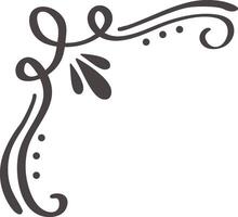 Hand drawn flourish creating an elegant corner design, featuring swirling lines, dots, and leaf like shapes, suitable for adding a touch of sophistication to various projects vector