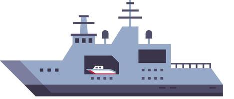 Modern warship housing a smaller boat within its hull, representing naval power, enhancing maritime security, and demonstrating advanced strategic deployment capabilities vector