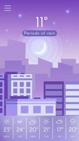 Mobile weather application featuring periods of rain at night, displaying a crescent moon above a cityscape. Weekly forecast provides detailed temperature information for the upcoming days vector