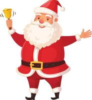 Santa claus joyfully ringing a golden bell while extending warm greetings with open arms, capturing the essence of the festive christmas spirit and holiday cheer vector