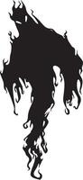 Black ink figure forming a ghost with flamed edges floating in a white background, creating a spooky and mysterious atmosphere, suitable for halloween or horror themed projects vector