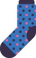 Blue sock with pink and dark blue dots pattern isolated on white background, perfect for representing fashion, winter, warmth, or simply a cozy and stylish accessory vector