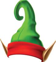 Green elf hat featuring a vibrant red band and whimsical pointy ears, capturing the enchanting spirit of christmas, serves as a joyful symbol of holiday celebrations and festivities vector