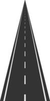 Straight asphalt road with white dashed lines vanishing at the horizon on a white background, representing concepts such as journey, travel, and future vector