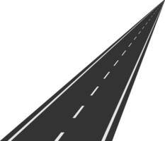 Long straight asphalt road with white dashed lines extending towards the horizon on a clear white background, conveying concepts of journey, travel, and forward movement vector