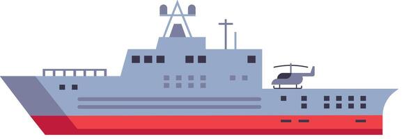 Modern warship sailing across ocean waters, featuring a helicopter stationed on deck, symbolizing naval power, maritime security, and military operations conducted at sea vector