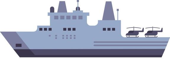 Modern warship carrying two helicopters represents naval power and military readiness, featuring a sleek and minimalist flat design that emphasizes strength and security vector