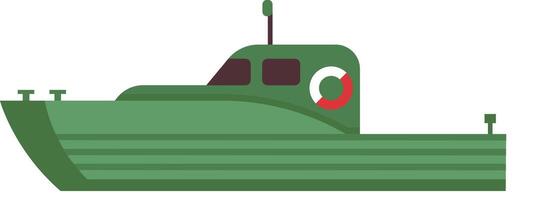 Green military patrol boat sailing on water, ensuring safety and security of coastal areas, equipped with navigation and safety features, ready for maritime operations vector