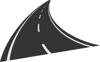 Paved road is winding into the distance with white dashed lines marking the lanes, creating a sense of journey and perspective against a clean white backdrop vector