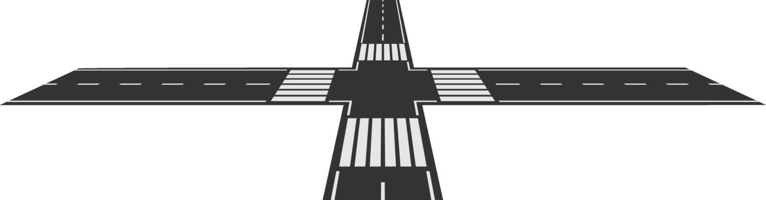 Crossroads featuring pedestrian crossings dividing four roads into the distance, creating a geometric pattern against a white background, symbolizing urban connection