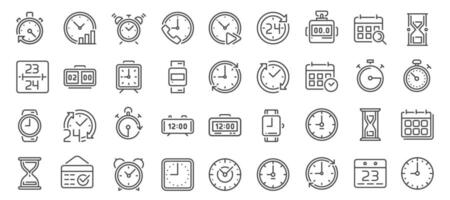 Clocks line icons, watches, timers and calendars, hourglasses. Ideal for planning, time management and organizational projects. Various clock and time. illustration. vector