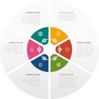 Seven segments of a circular infographic template featuring icons and text, providing a visually appealing and organized way to present data and information effectively vector