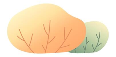 Two abstract bushes growing side by side, featuring branches adorned with soft gradient colors. This simple and stylized natural scene evokes a sense of tranquility and harmony vector