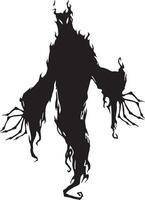Black silhouette of a creepy ghost floating eerily with long, outstretched arms and a fiery bottom, enhancing the spooky and mysterious atmosphere perfect for halloween vector