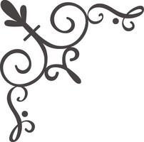Hand drawn decorative corner flourish features elegant swirls, dots, and organic lines, creating a sophisticated frame or border for invitations, stationery, or graphic design projects vector