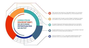 Colorful pie chart with different size slices, representing market share or other data, is displayed with accompanying explanatory text and bullet points, providing context and insights vector