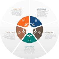 Colorful circular infographic template displays data divided into sections with icons and text, offering a visually appealing way to present information vector