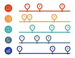 Vibrant infographic featuring a multi step process with numbered markers on timelines and icons representing various stages, perfect for visualizing project milestones and workflows vector