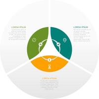 Modern circular infographic design divided into three sections with icons and placeholder text. Ideal for business, marketing, or data visualization presentations vector