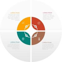 This colorful circular infographic presents data divided into four distinct sections, each featuring unique icons and accompanying text descriptions, ideal for business presentations and reports vector