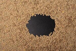 Lentils texture pattern with empty space background photo