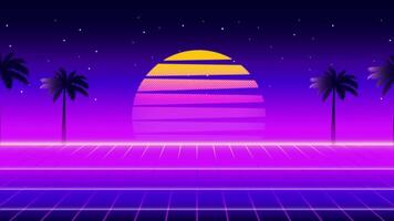 Retro 80s sci-fi futuristic style background animation. retro futuristic synth wave animation in 1980s style. Retro Nostalgic new wave vaporwave cyberpunk animation with vibrant neon colors. video