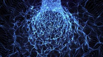 Seamless loop background with illuminated blue tunnel made of bright glowing grid. Abstract animation of flying through a digital corridor with waves of connected technology lines. Looped 4K 60fps video