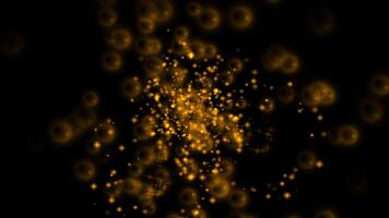 Flying translucent bubbles and sparkling sparks on a black background. Abstract animation. video