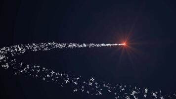 Bright light flying through space draws a Christmas tree with a trail of snowflakes. Abstract animation. video