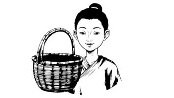 Animation forms a sketch of a woman and basket icon video