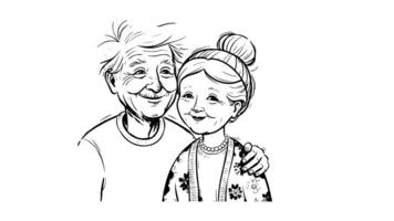 The animation forms a sketch of the grandmother and grandfather icon video