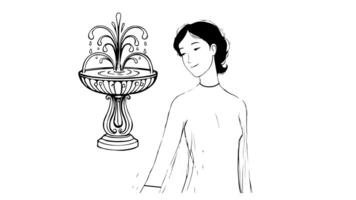 Animation forms a sketch of a woman and fountain icon video